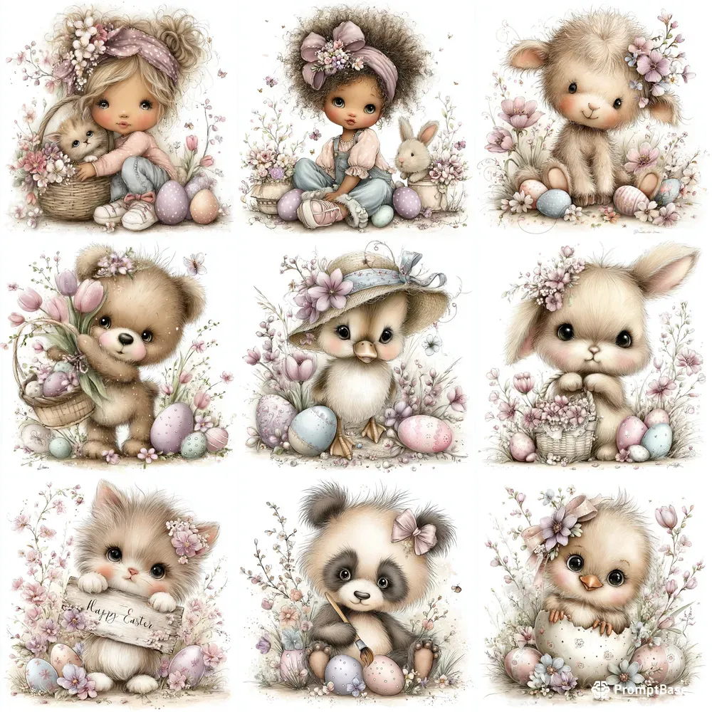 Sweet Easter Characters Tshirt Cliparts