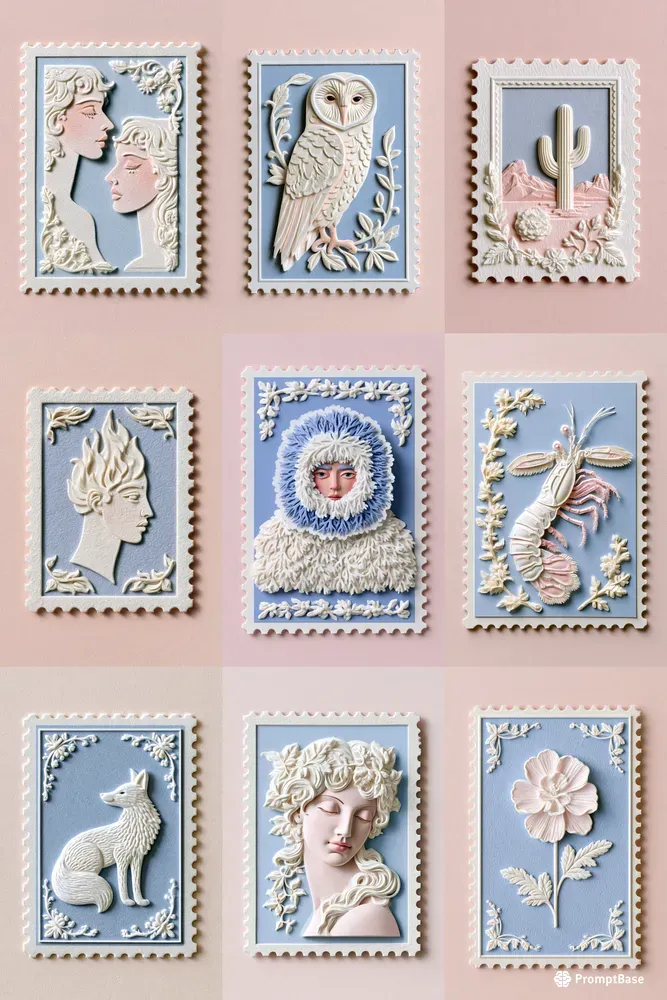 Porcelain Postage Stamp Art