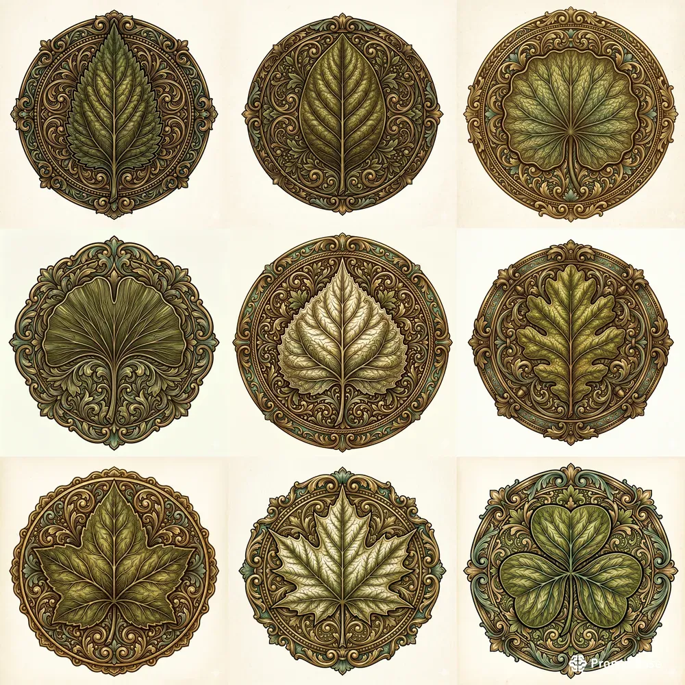 Antique Leaf Vein Emblems