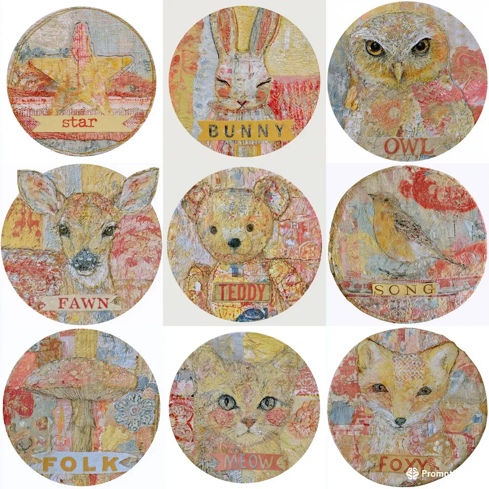Vintage Textile Collage Stickers