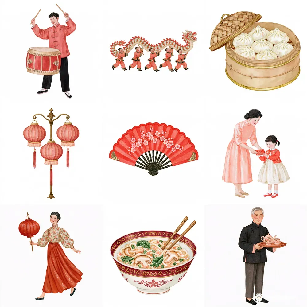 Chinese New Year Watercolor Clipart