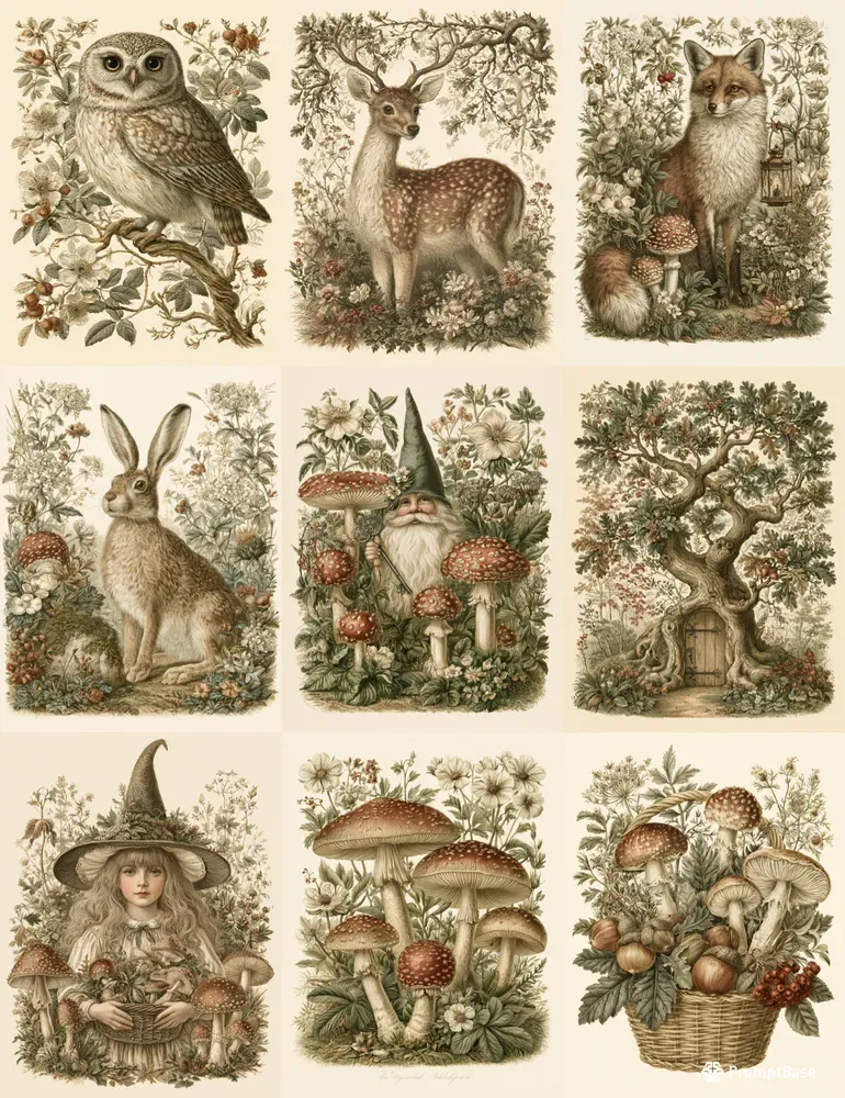 Vintage Botanical Whimsical Illustrations