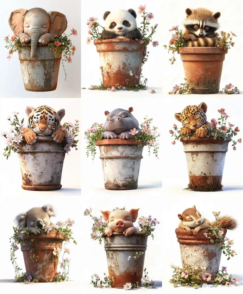Whimsical 3D Watercolor Baby Animals