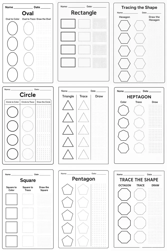 Color Trace Draw Shapes Worksheets