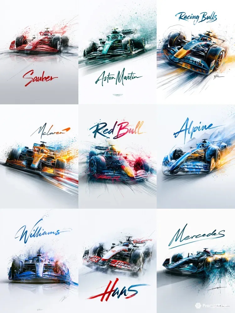 F1 2026 Team Watercolor Illustrations