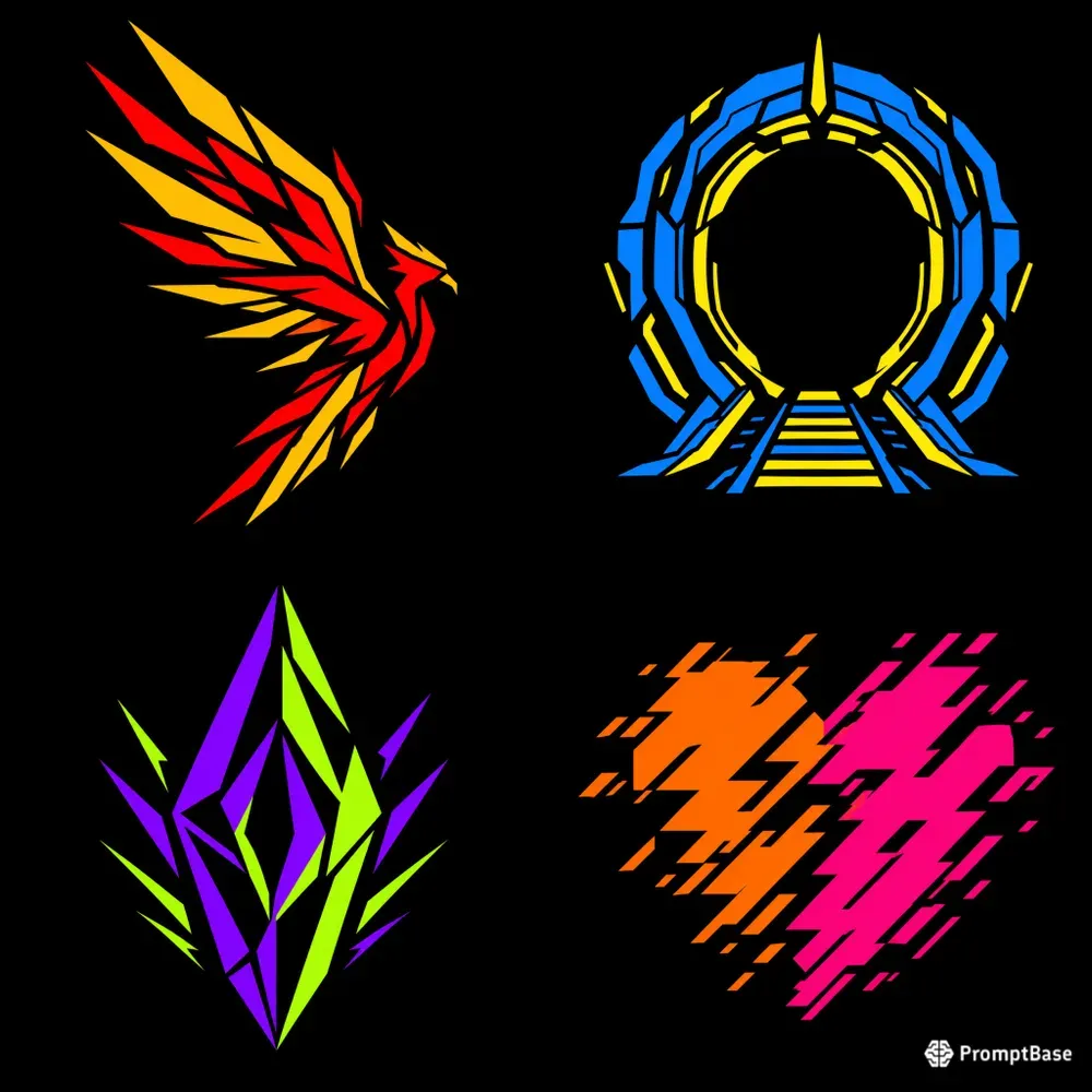 Vibrant Angled Neon Vector Logo Icons