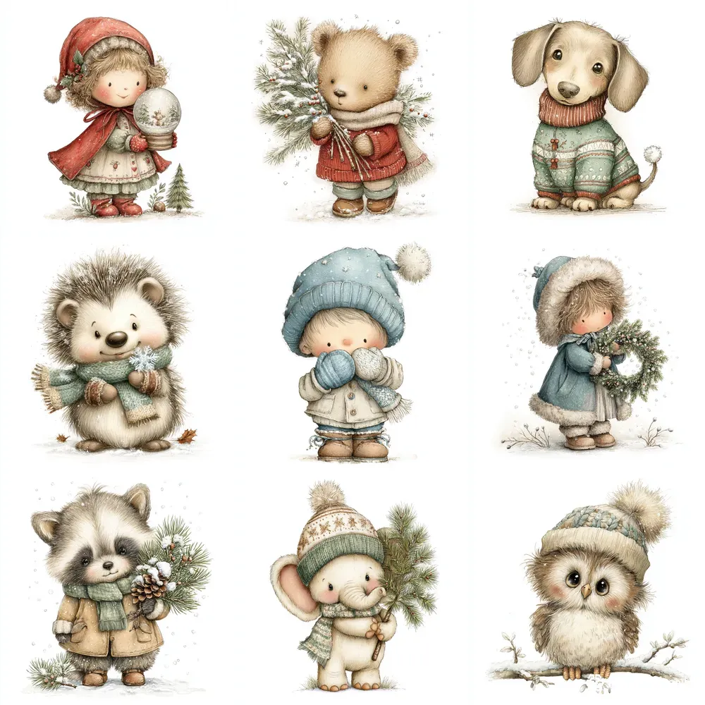 Cute Winter Character Tshirt Cliparts