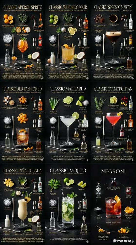 Elegant Cocktail Recipe Posters