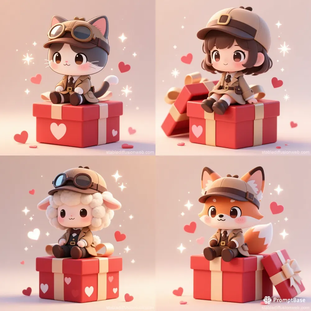 Cute Detectives On Valentine Gift Boxes