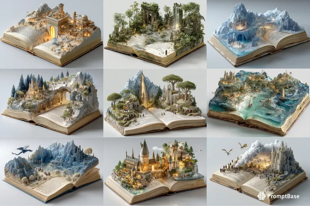 3D Fantasy Worlds In Open Book Dioramas