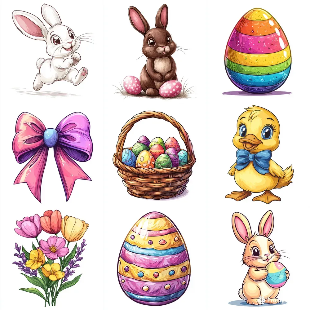 Easter Cartoon Clipart In Bright Colors