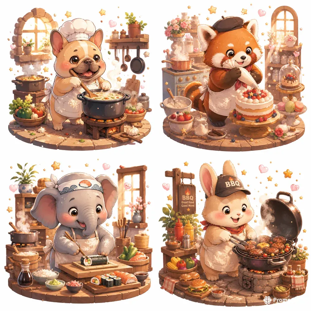 Whimsical Cooking Animals Disney Style