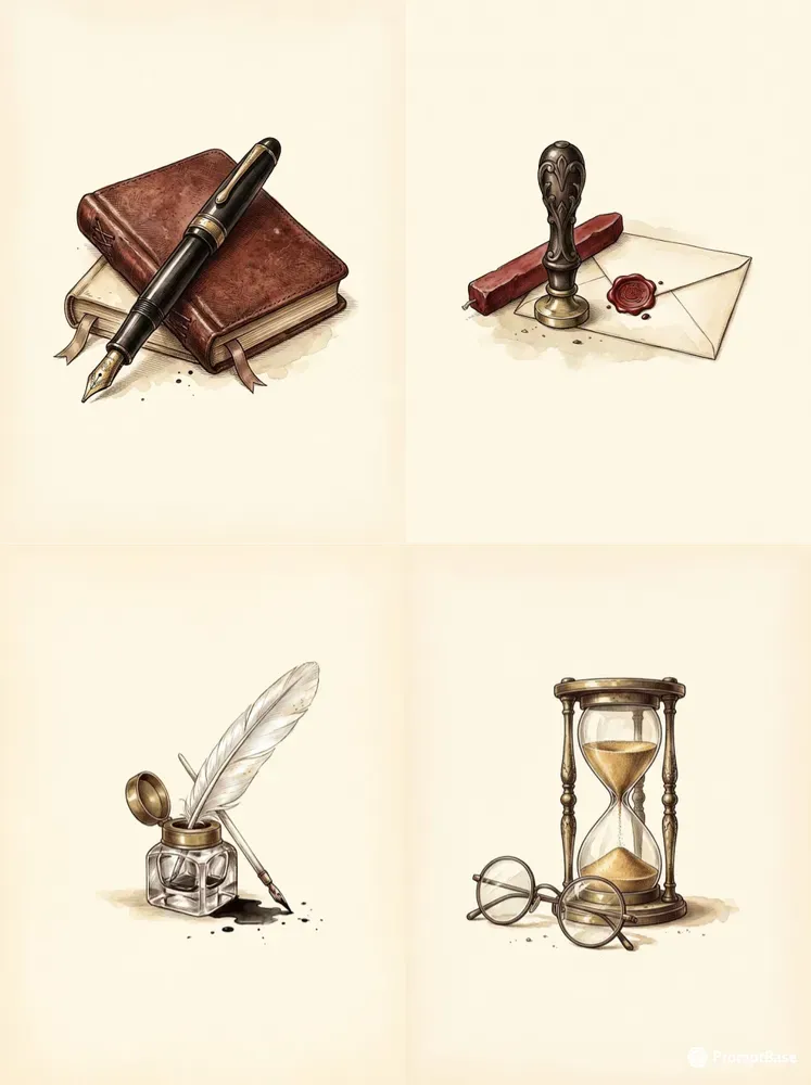 Antique Writing Desk Watercolor Art