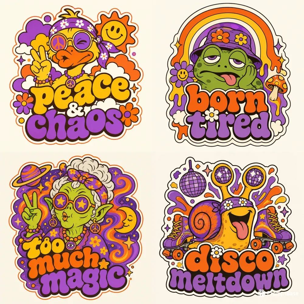 Retro Groovy Face Stickers