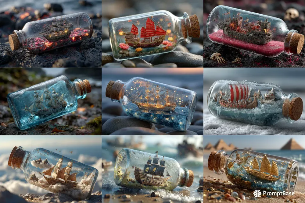 Fantasy Ships In A Bottle