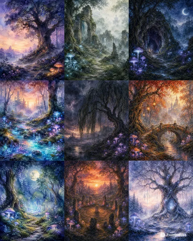Watercolor Paintings Of Fantasy Forests