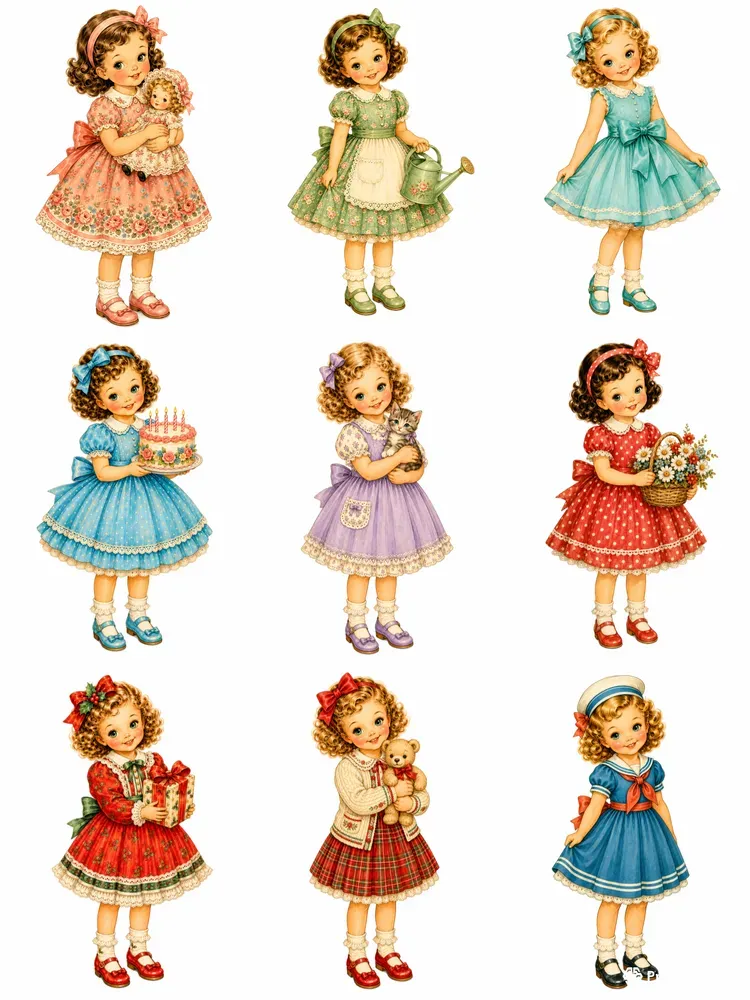 Vintage 1950s Paper Doll Girl Cliparts