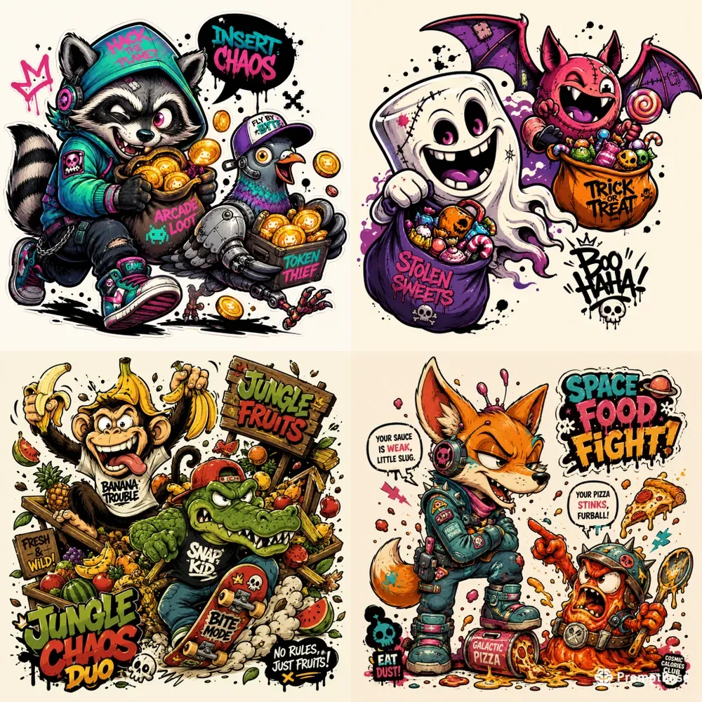 Chaotic Retro Cartoon Duos