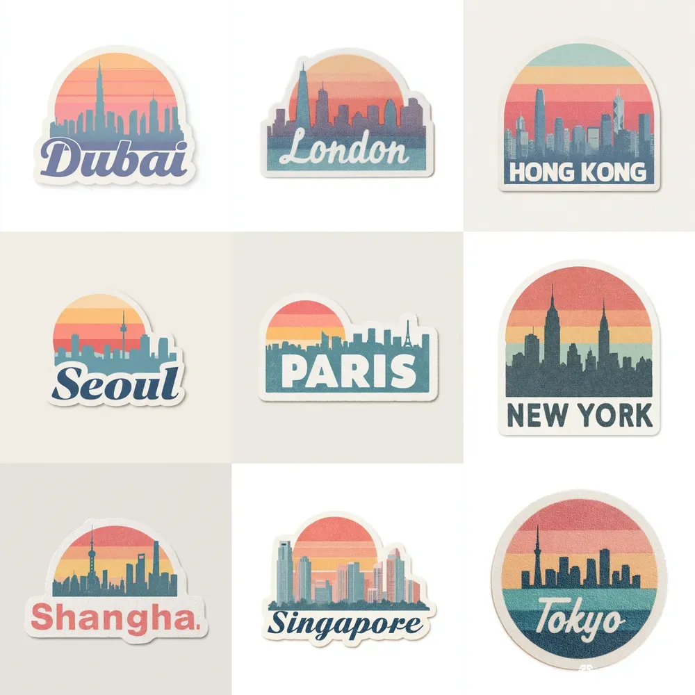 City Skyline Sunset Sticker Clipart