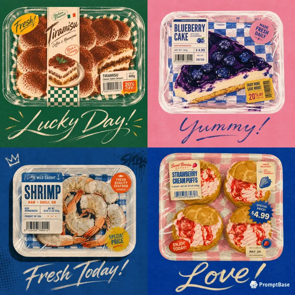 Retro Supermarket Food Packaging Posters