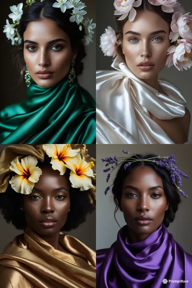Luxury Women Silk Flora Portraits