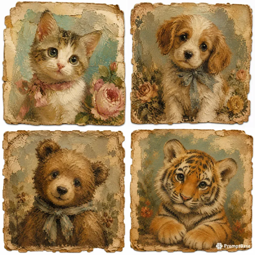 Cute Animal Oil Painting Ephemera