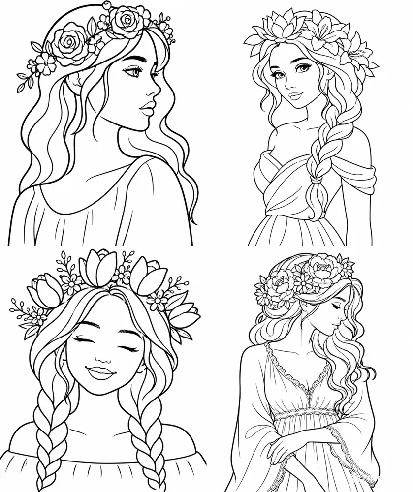 Bold Floral Girl Coloring Pages