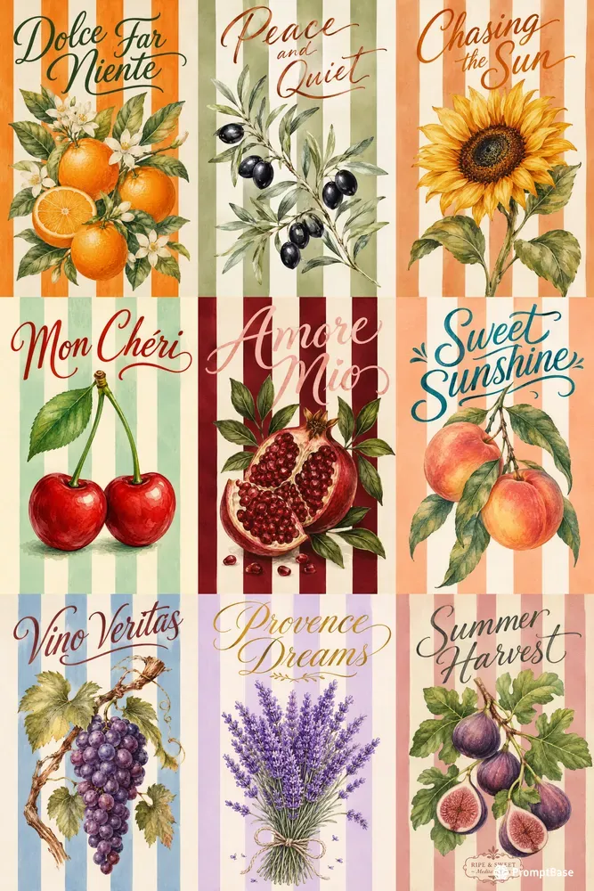 Mediterranean Striped Watercolor Posters