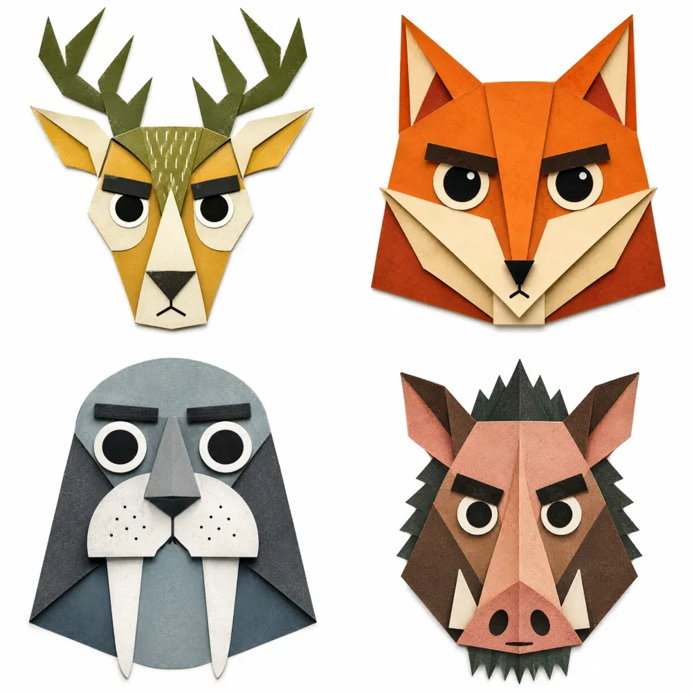 Retro Papercut Animal Portraits