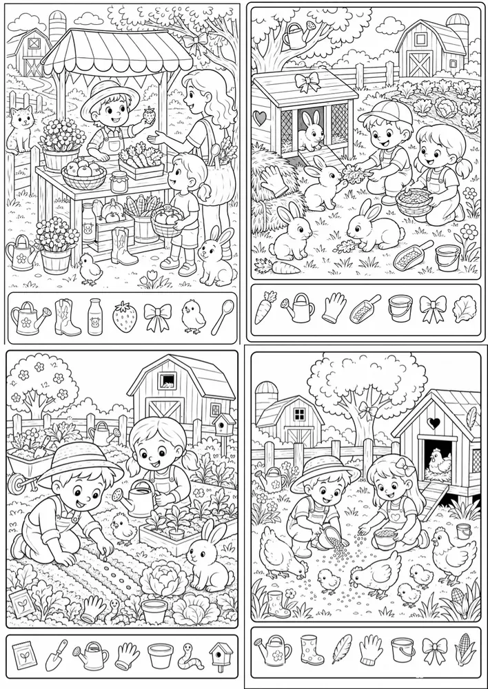 Farm Hidden Picture Coloring Books
