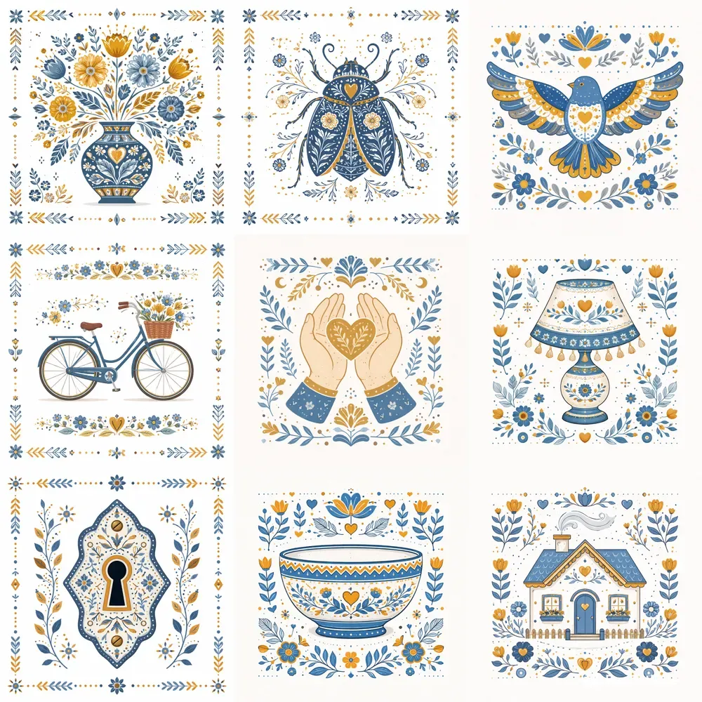 Nordic Folk Art Icon Grid Sets
