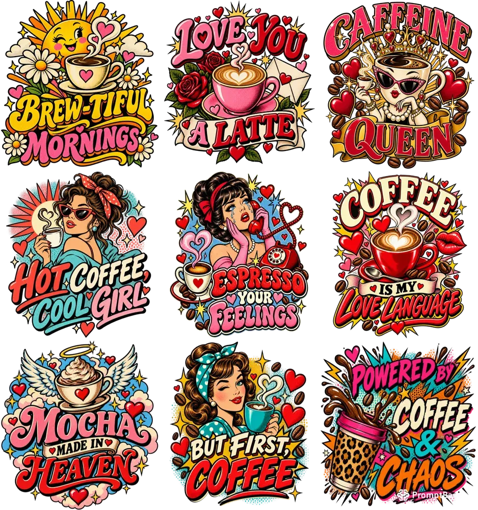 Retro Pop Art Coffee Tshirt Designs