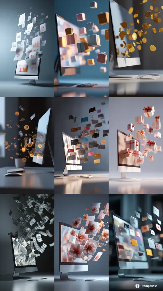 Digital Cards Emerging From Screen