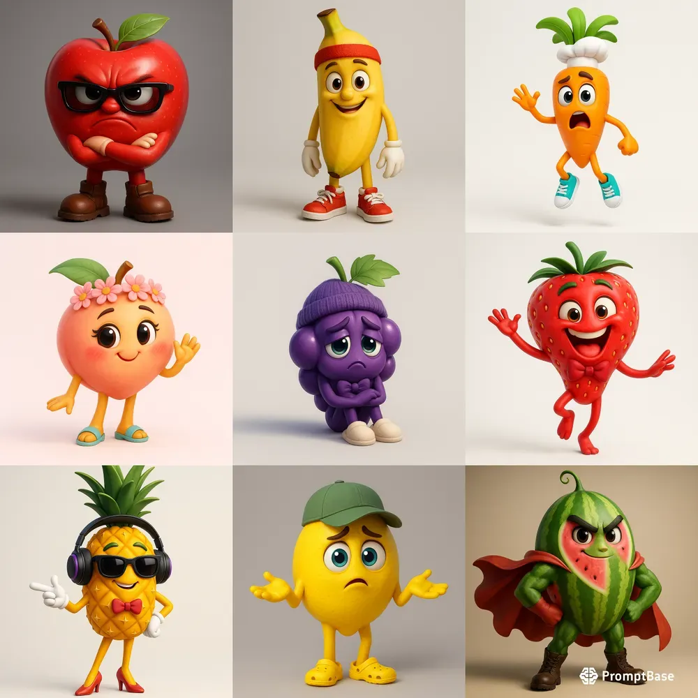 3D Fruit Mascot Pixar Style Characters