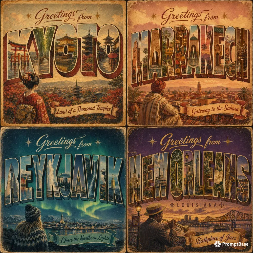 Largeletter Destination Postcard Art