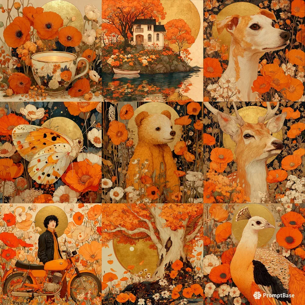 Art Nouveau Mucha Floral Gilded Prints