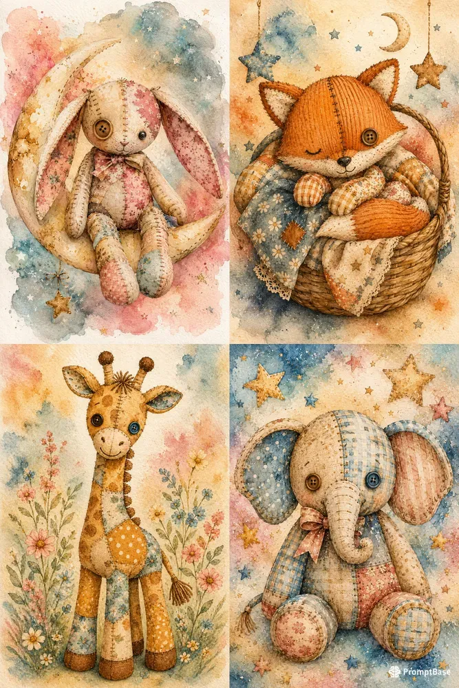 Vintage Patchwork Nursery Wall Art Decors