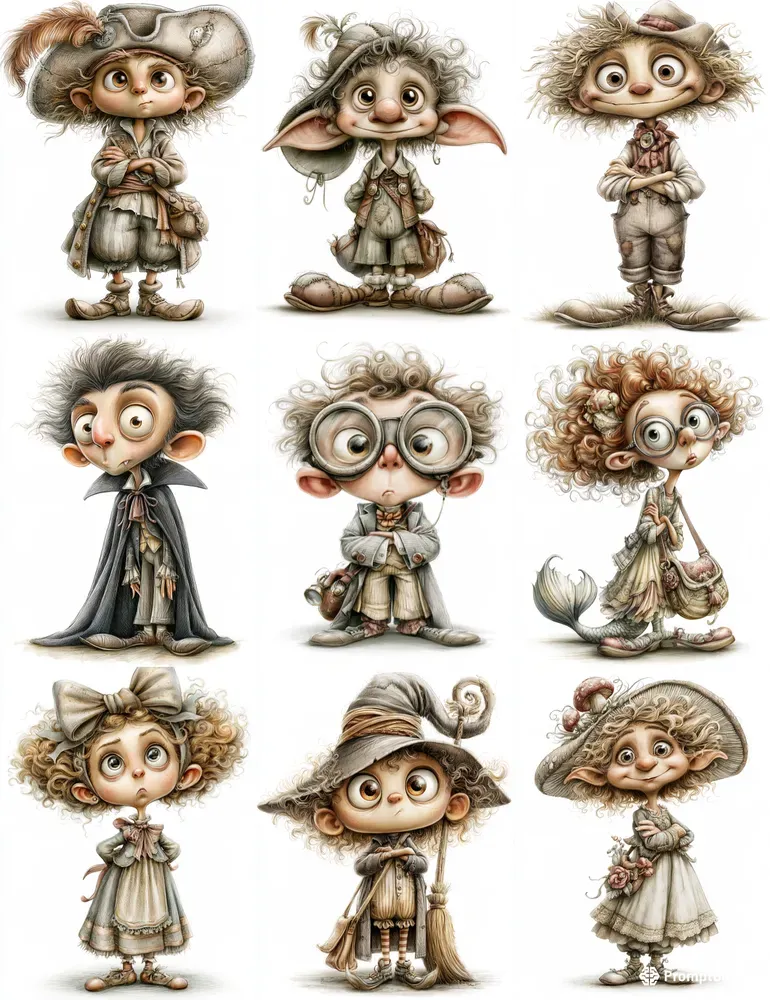 Quirky Whimsical Character Cliparts
