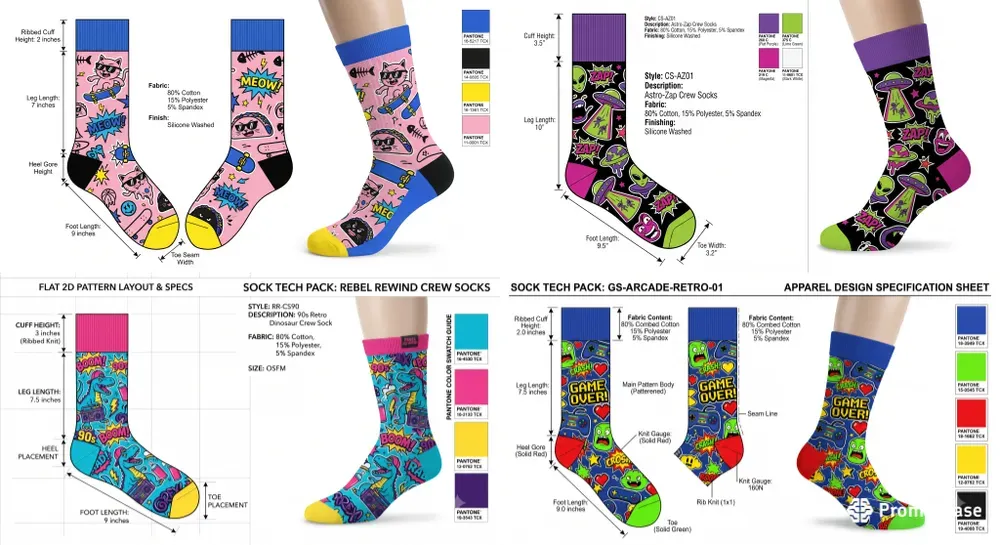 Streetwear Pop Art Sock Design Tech Packs