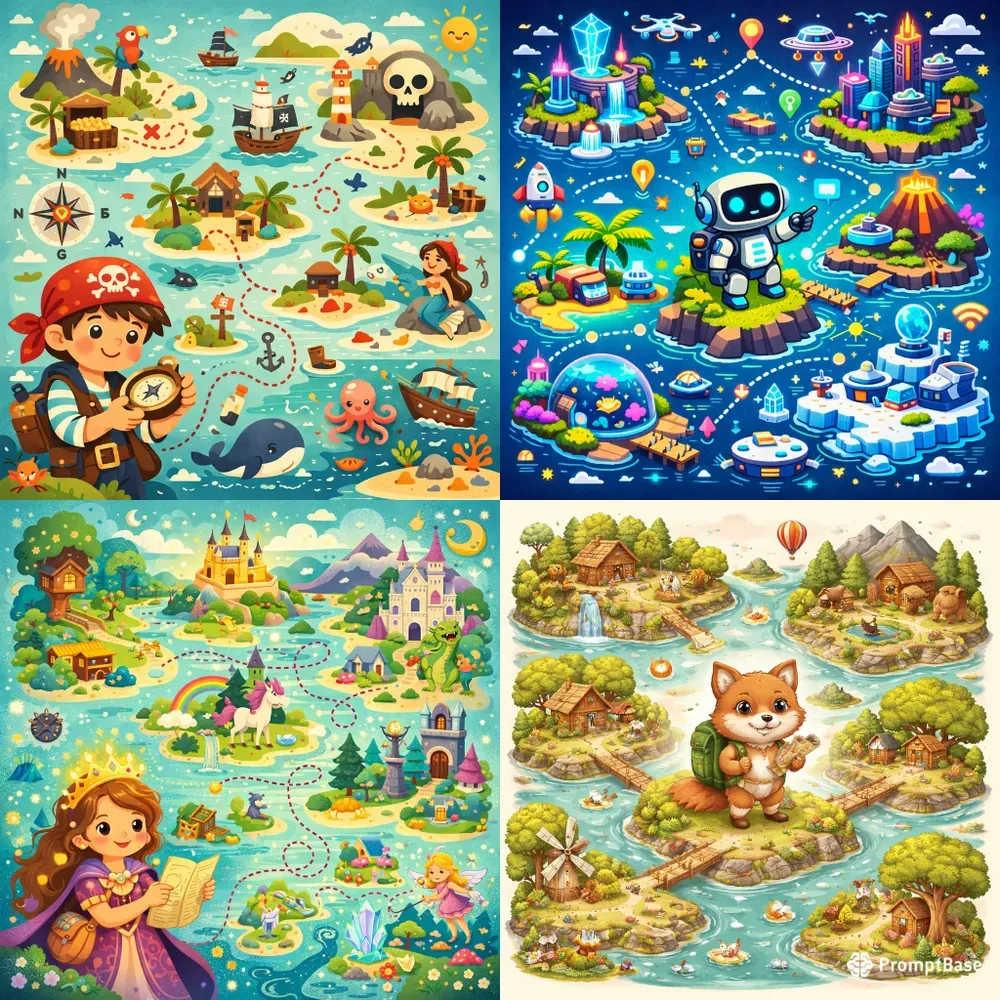 Whimsical Fantasy Map Journey Art