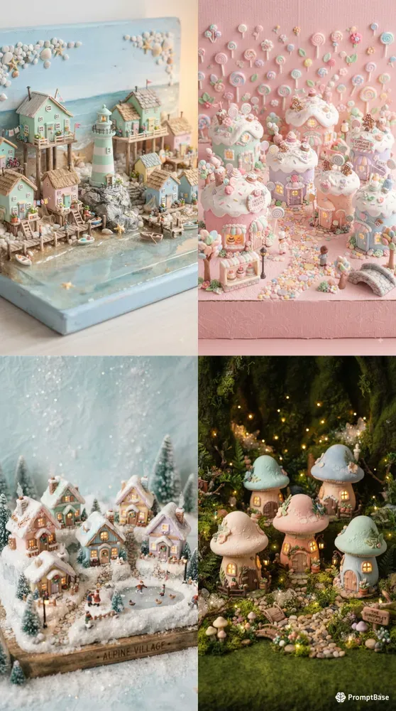 Miniature Pastel Clay Villages