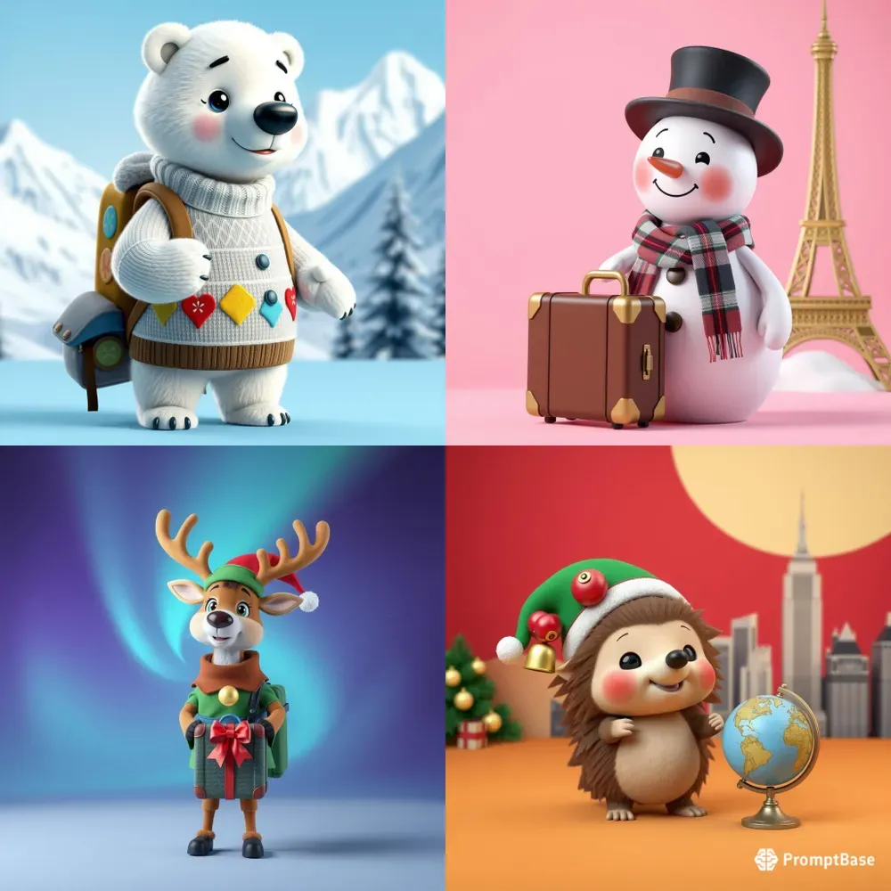 Cute 3D Christmas Travel Characters