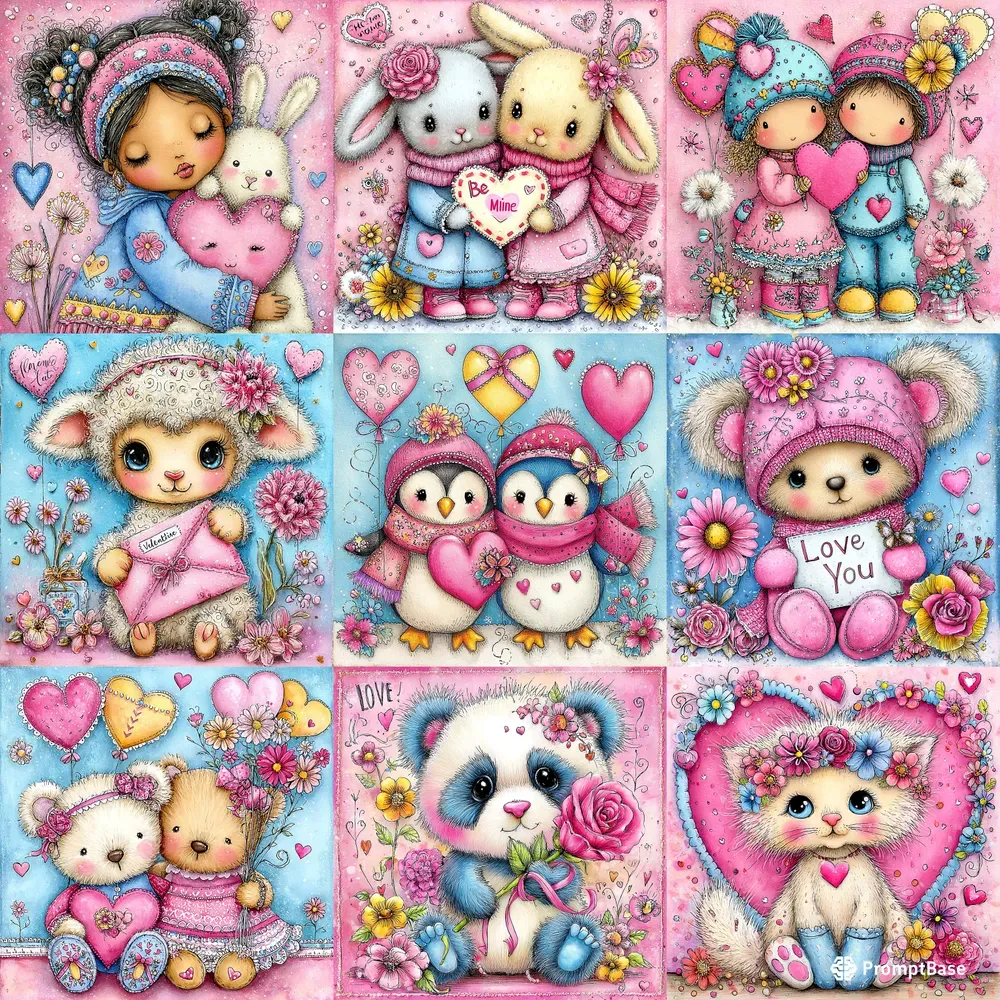 Whimsical Valentine Love Cards Cliparts