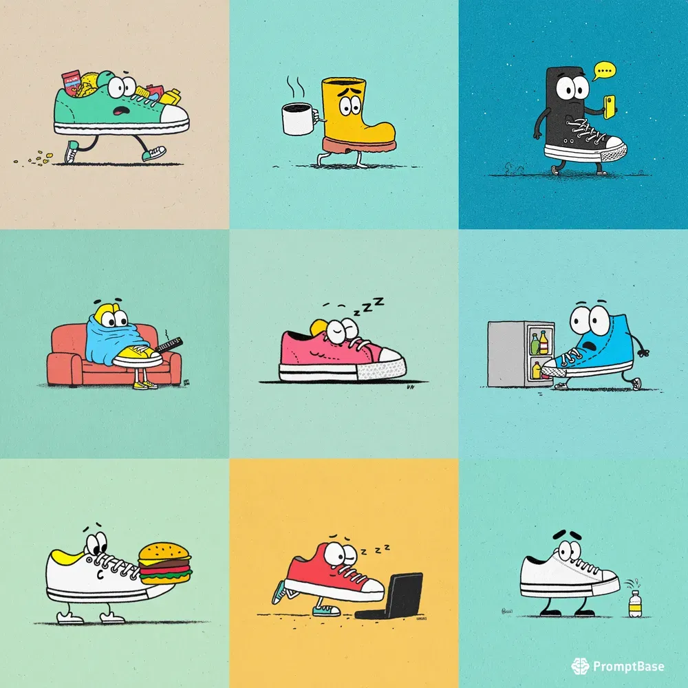 Lazy Sneaker Cartoon Illustrations