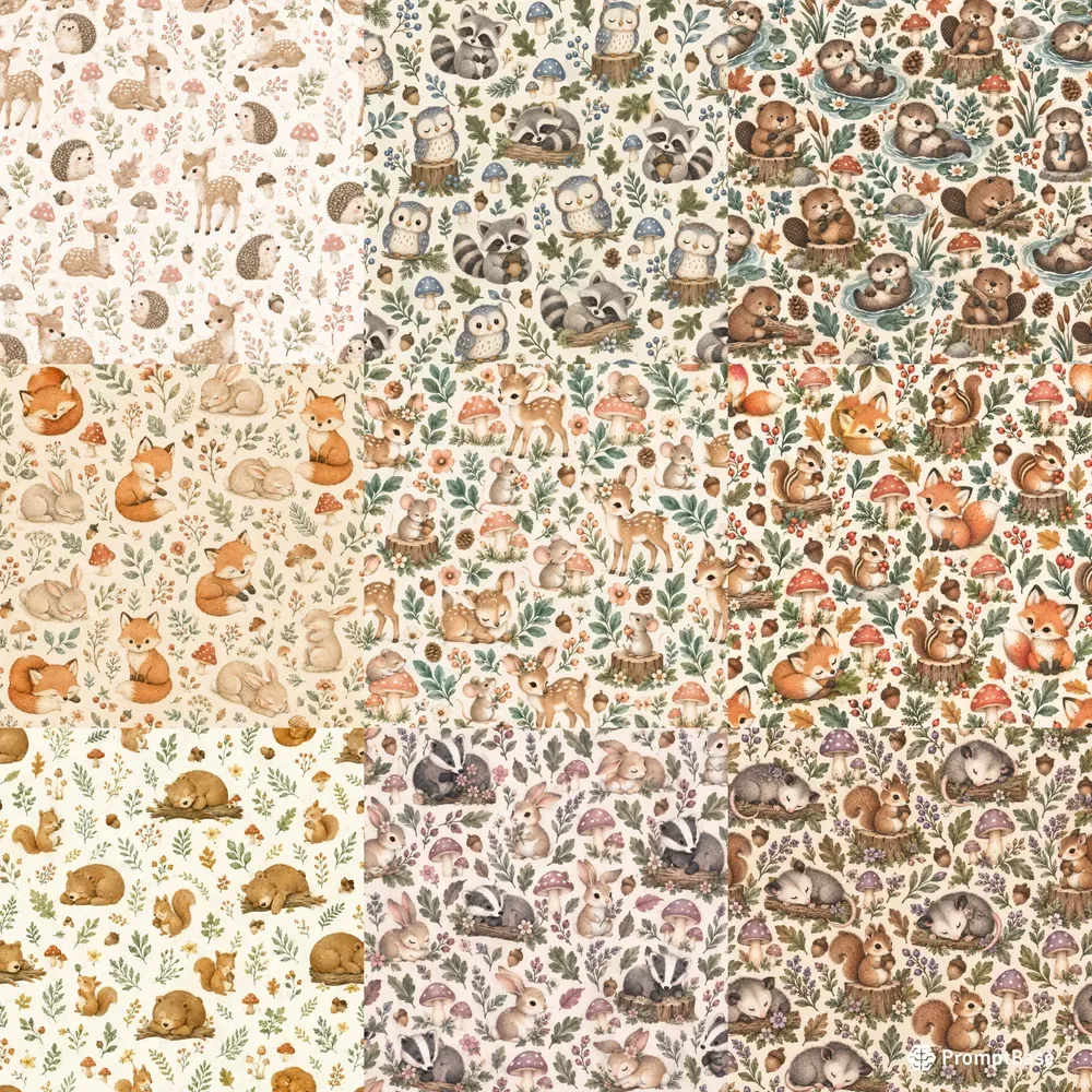 Cute Woodland Animals Seamless Patterns