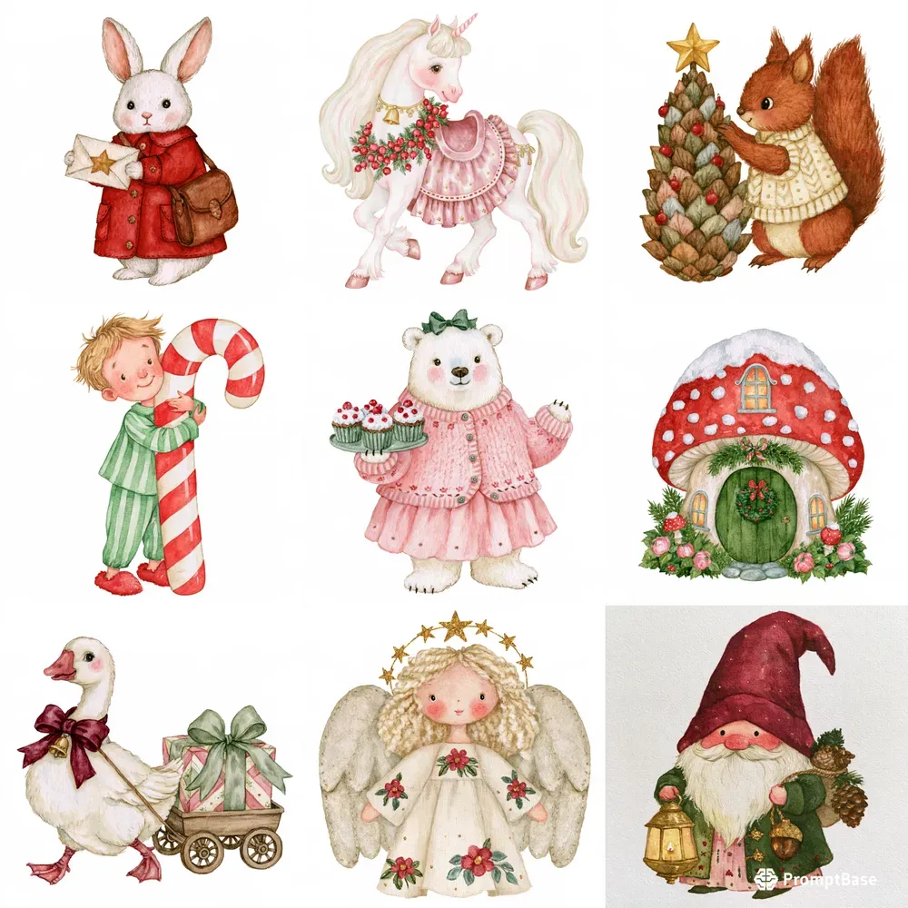 Whimsical Christmas Watercolor Cliparts