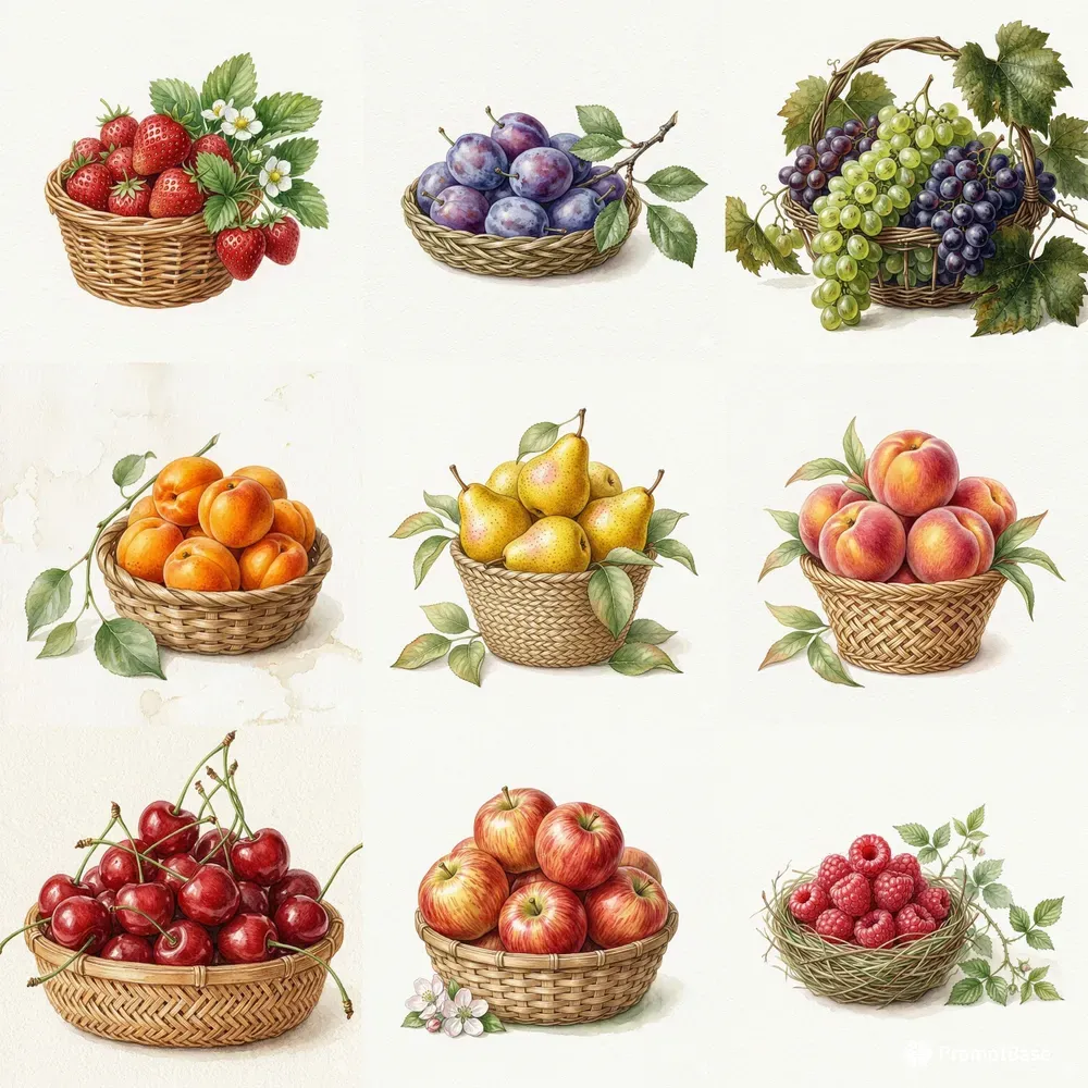 Watercolor Fruit Basket Botanical Art
