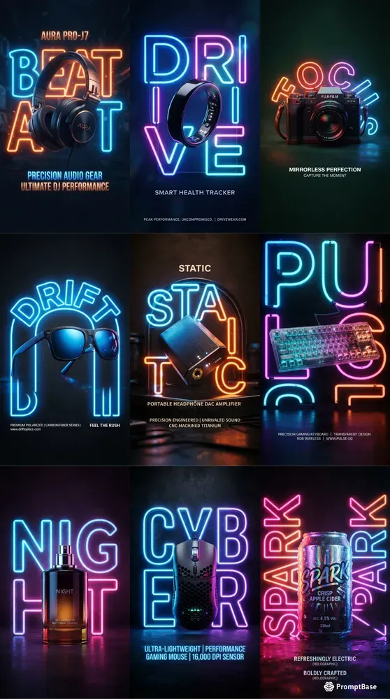 Neon Illuminated Typography Product Posts