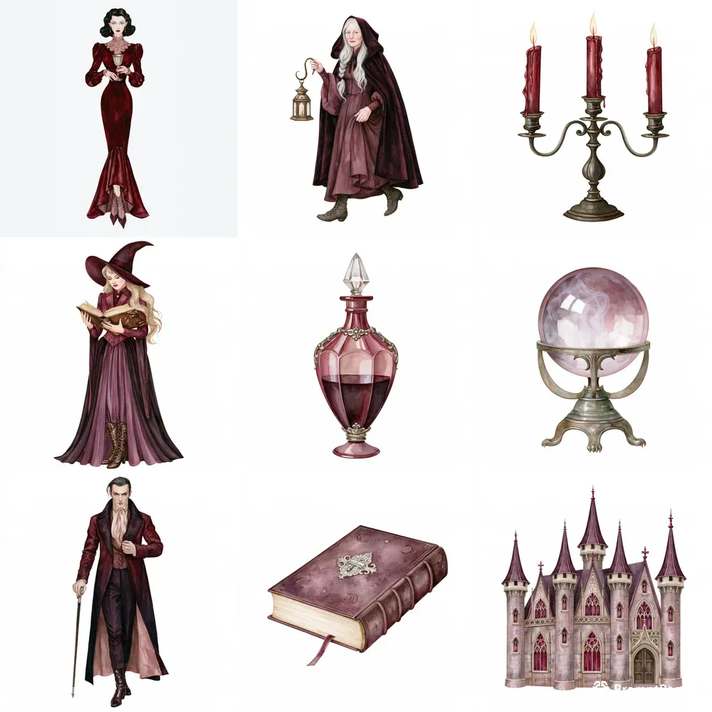 Gothic Enchantment Watercolor Cliparts