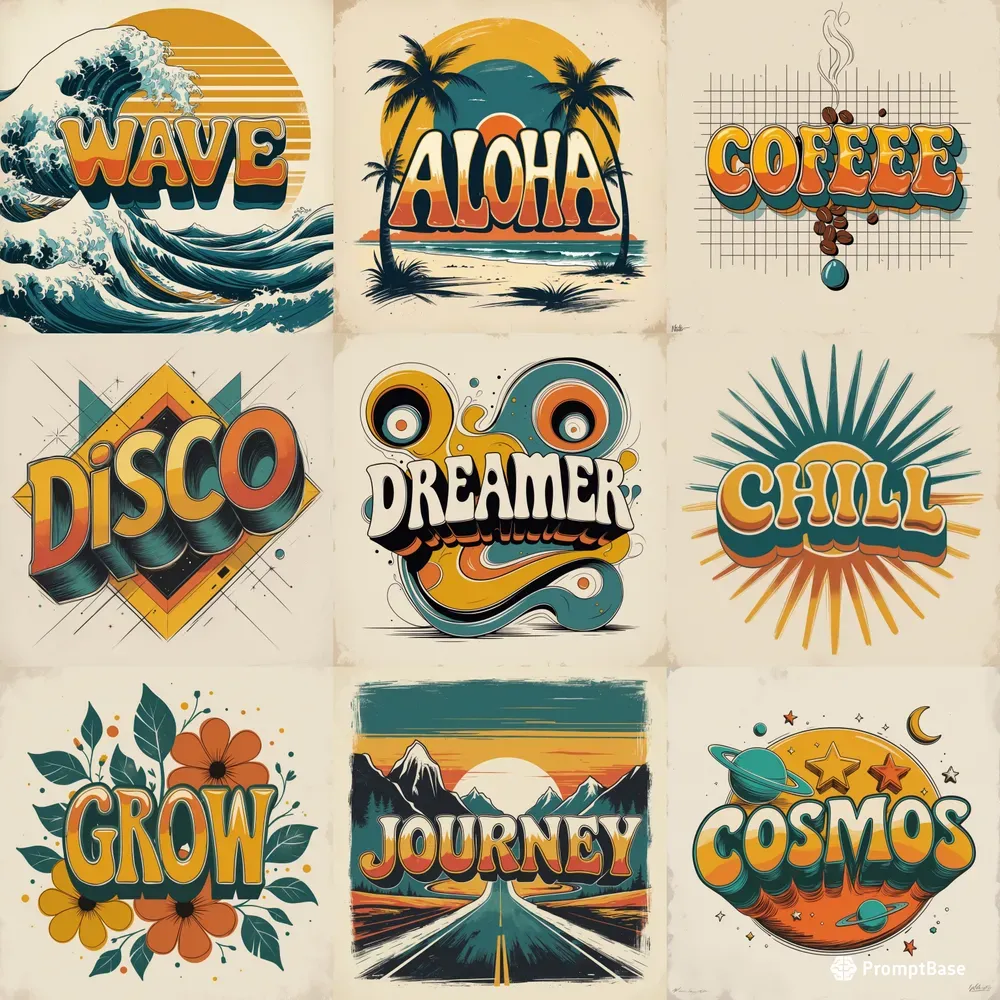 70s Retro Typography Flat Vectors